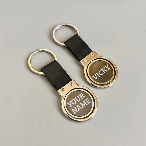 Metal Silver Rotating Keychain with Strap