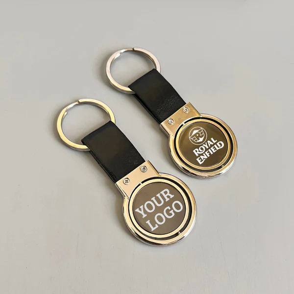 Metal Silver Rotating Keychain with Strap