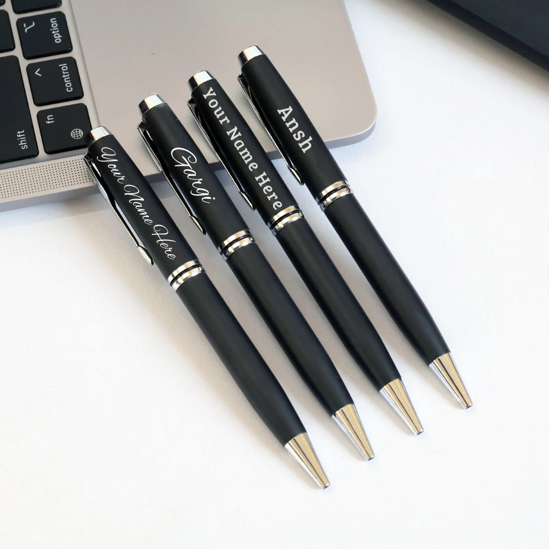Personalized Silver-Touched Black Pen - Corporate & Personal Gift